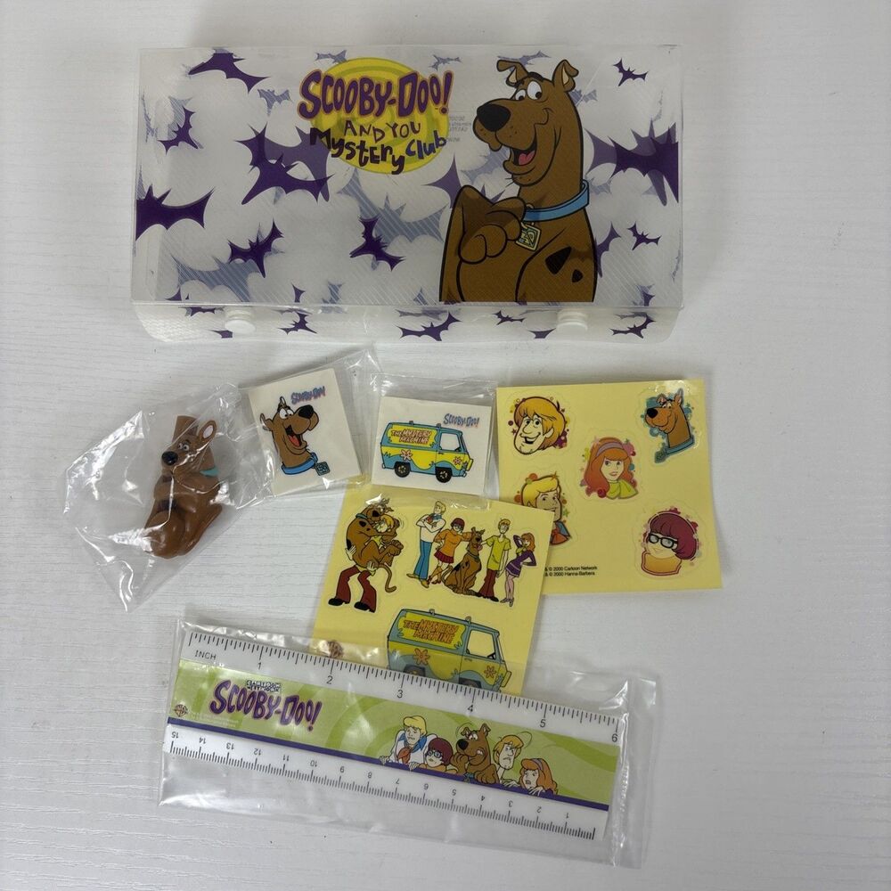 Vtg Scooby-Doo! And You Mystery Club Plastic Pencil Case Erasers Topper Ruler
